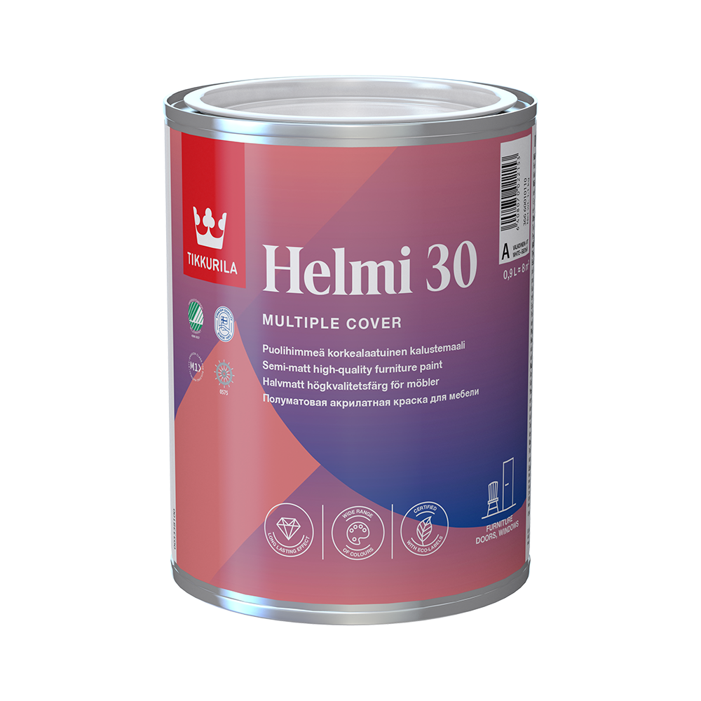 Фарба Емаль акрилатна TIKKURILA Helmi 30 базіс А напівмат білий 0,9 л